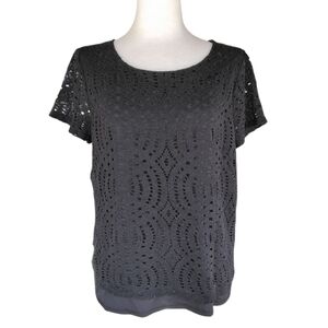 J. Crew Black All Over Eyelet Detail Blouse Top Keyhole In Back Size 8